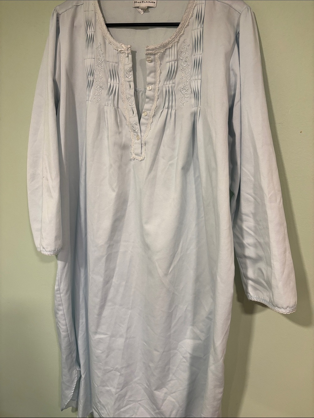 Miss Elaine Pale Blue Embroidered Pintuck Nightgown in Medium